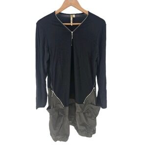 Comfy‎ USA Lagenlook Dress Medium Black Zip Neck Balloon Hem Travel Artsy